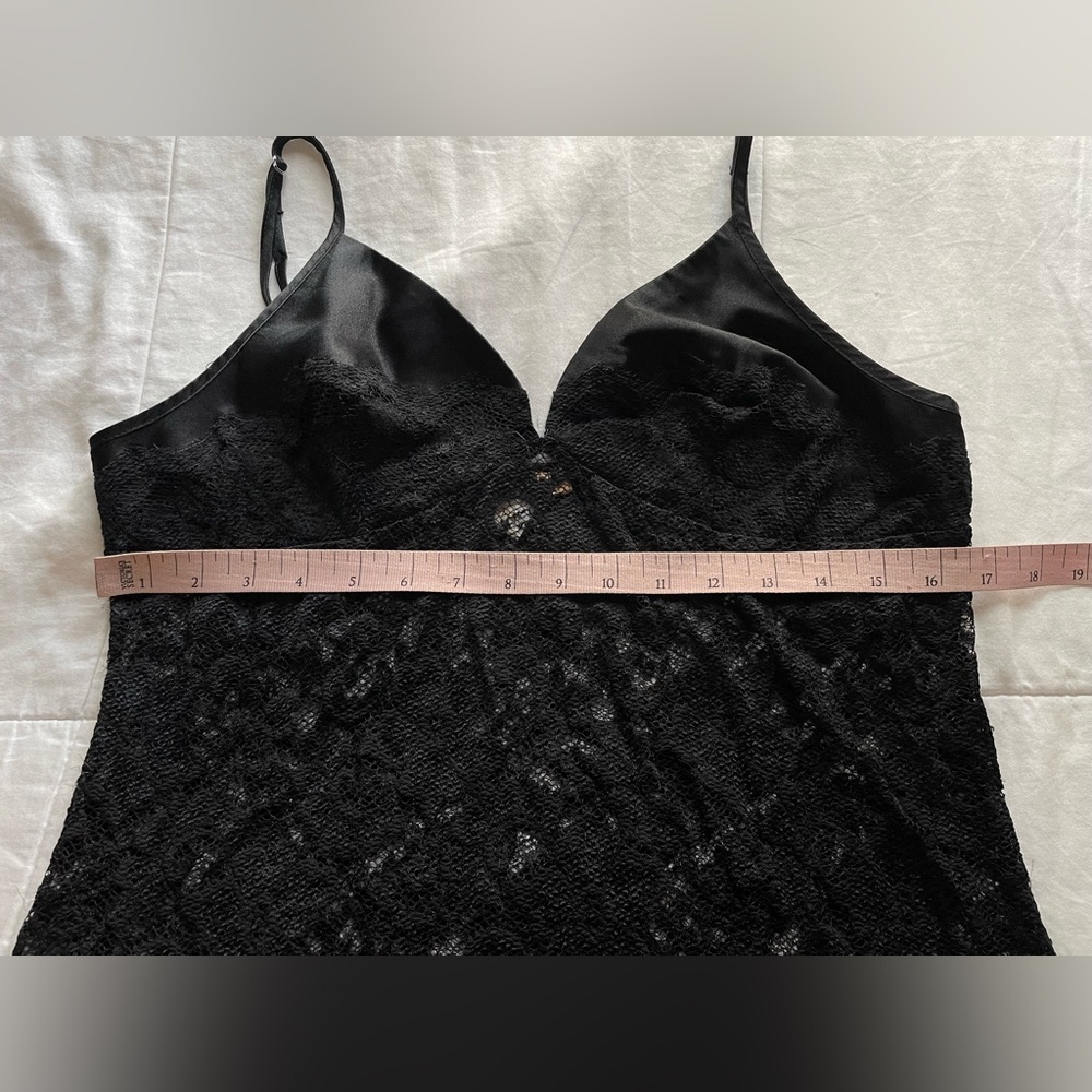 Vintage Black Lace Sheer‎ Mini Slip Dress Large 90s Vamp Whimsigoth Grunge Goth - Picture 8 of 8
